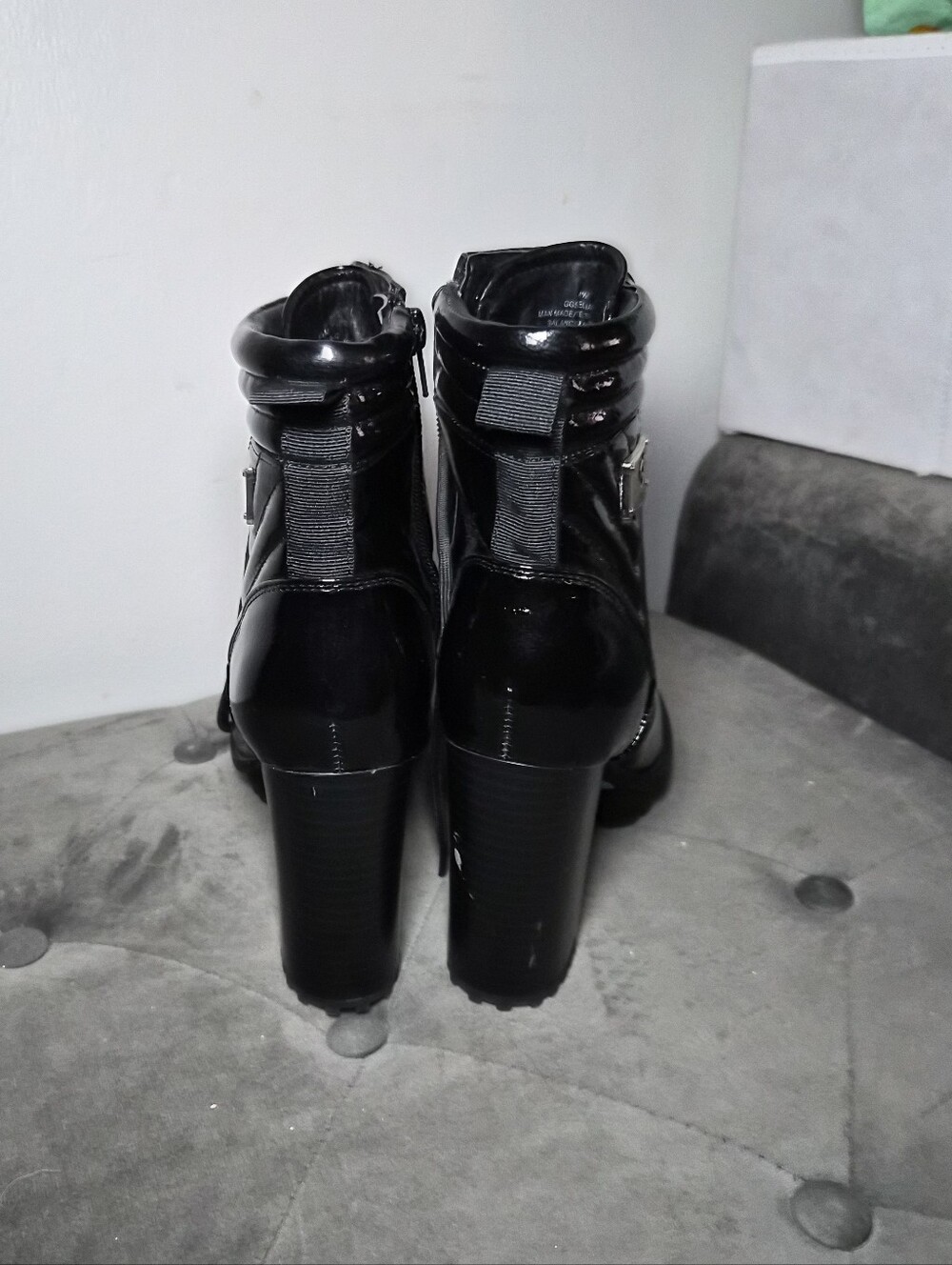 G by Guess Black Patent Lace-Up Chunky Heel Combat Boots 8.5 - Picture 6 of 12